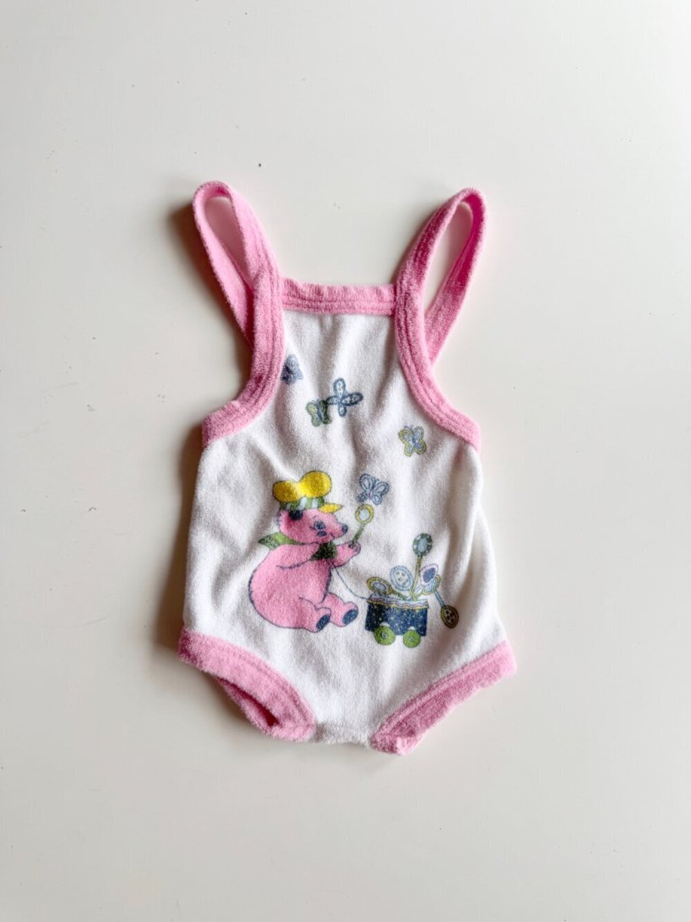 Vintage Newborn Baby SLUMBER TOT White Pink Cotton Terry One Piece Bodysuit